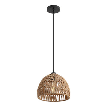 Campana 20" Bohemian Modern Woven Rattan/Iron LED Pendant